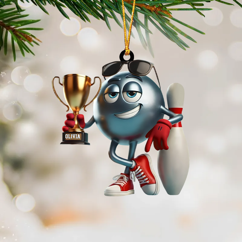 Personalized Name Trophy Bowling Ornament, Bowling Lover Gift
