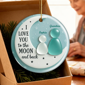 I Love You To The Moon and Back, Personalized Ceramic Ornament