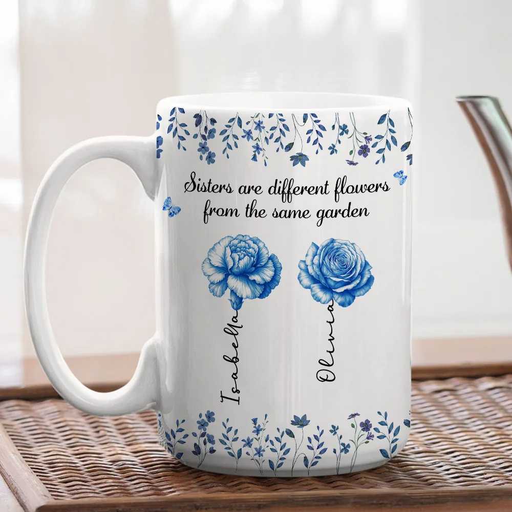 Sisters Are Different Flowers Toile De Jouy Style - Personalized Coffee Mug