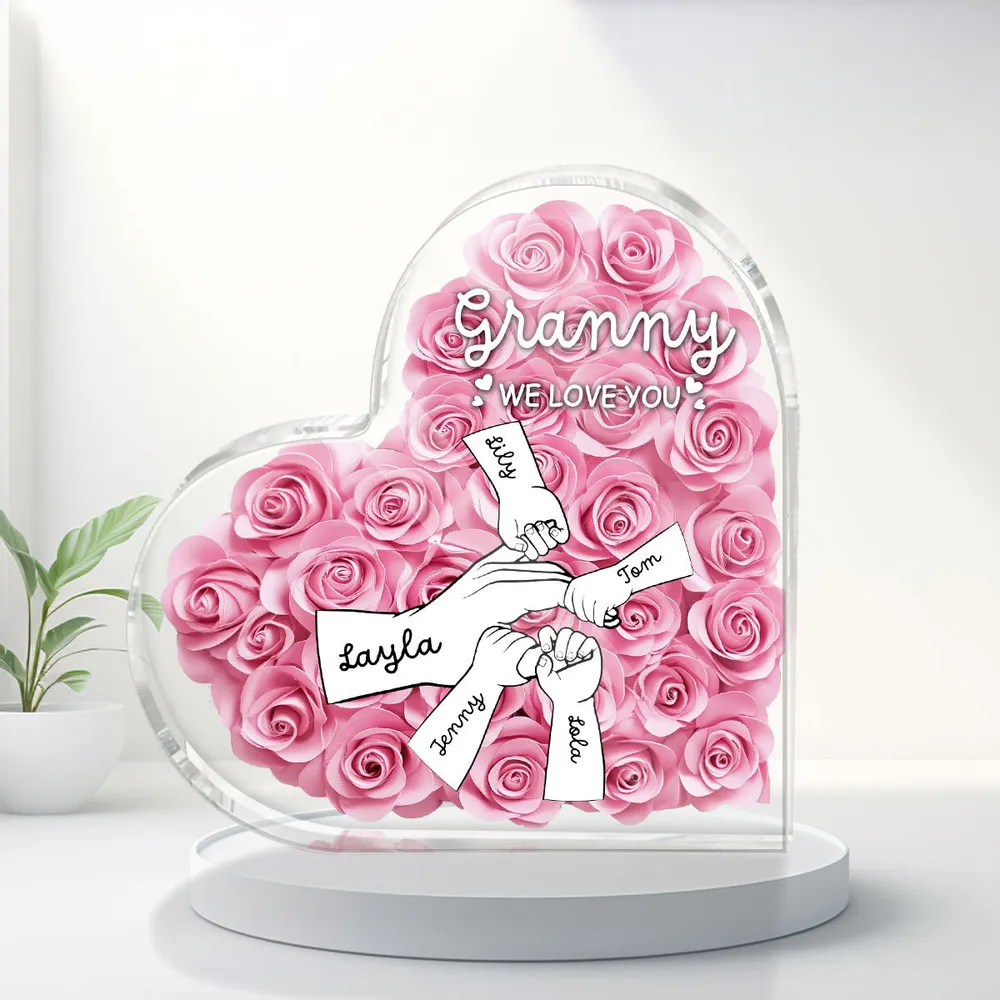 Grandma Mom Hands Roses Heart Personalized Acrylic Block For Mother's Day gift