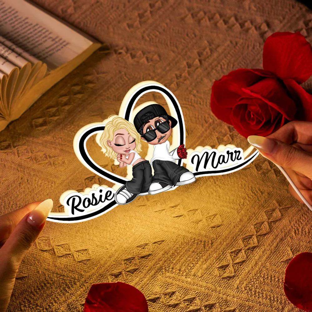 Y2K Couple Heart Shape With Names Personalized Light Box, Anniversary Gift, Unique Gift for Him for Her