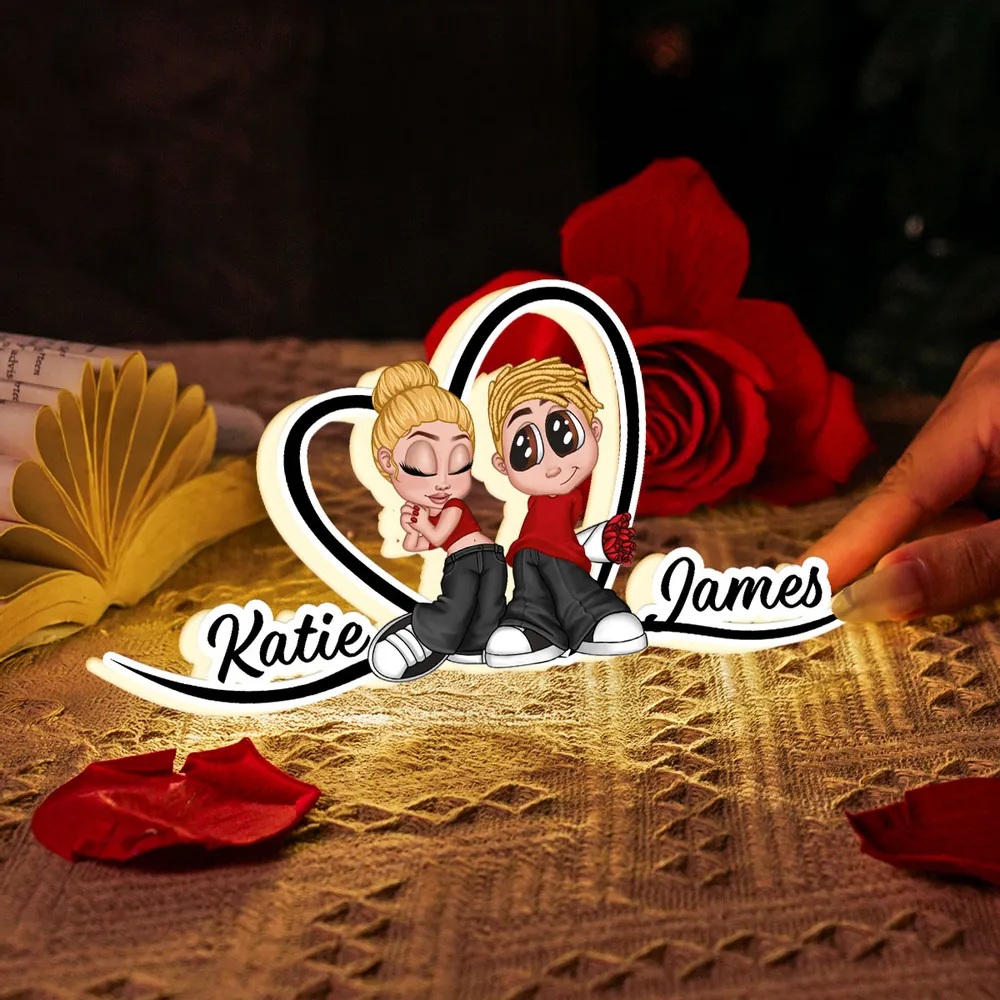 Y2K Couple Heart Shape With Names Personalized Light Box, Anniversary Gift, Unique Gift for Him for Her