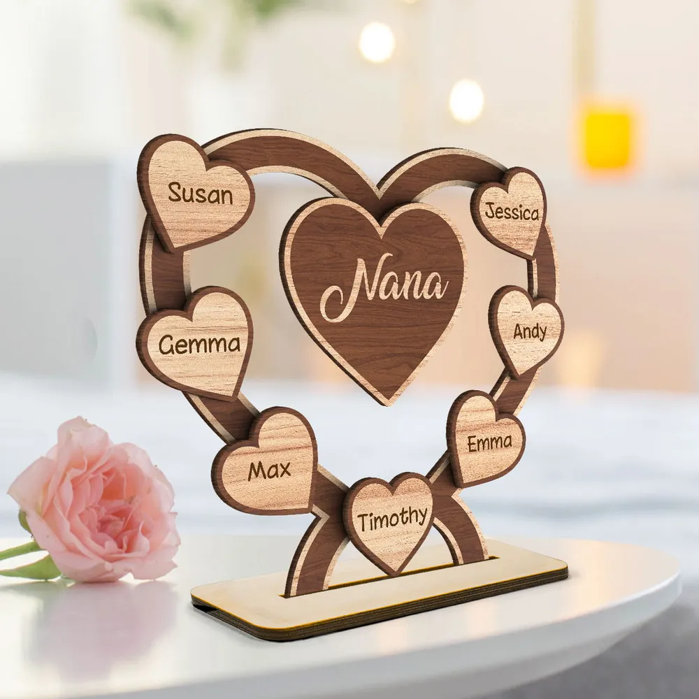 Grandma Mom Hearts Personalized 2-Layered Standing Wooden Plaque