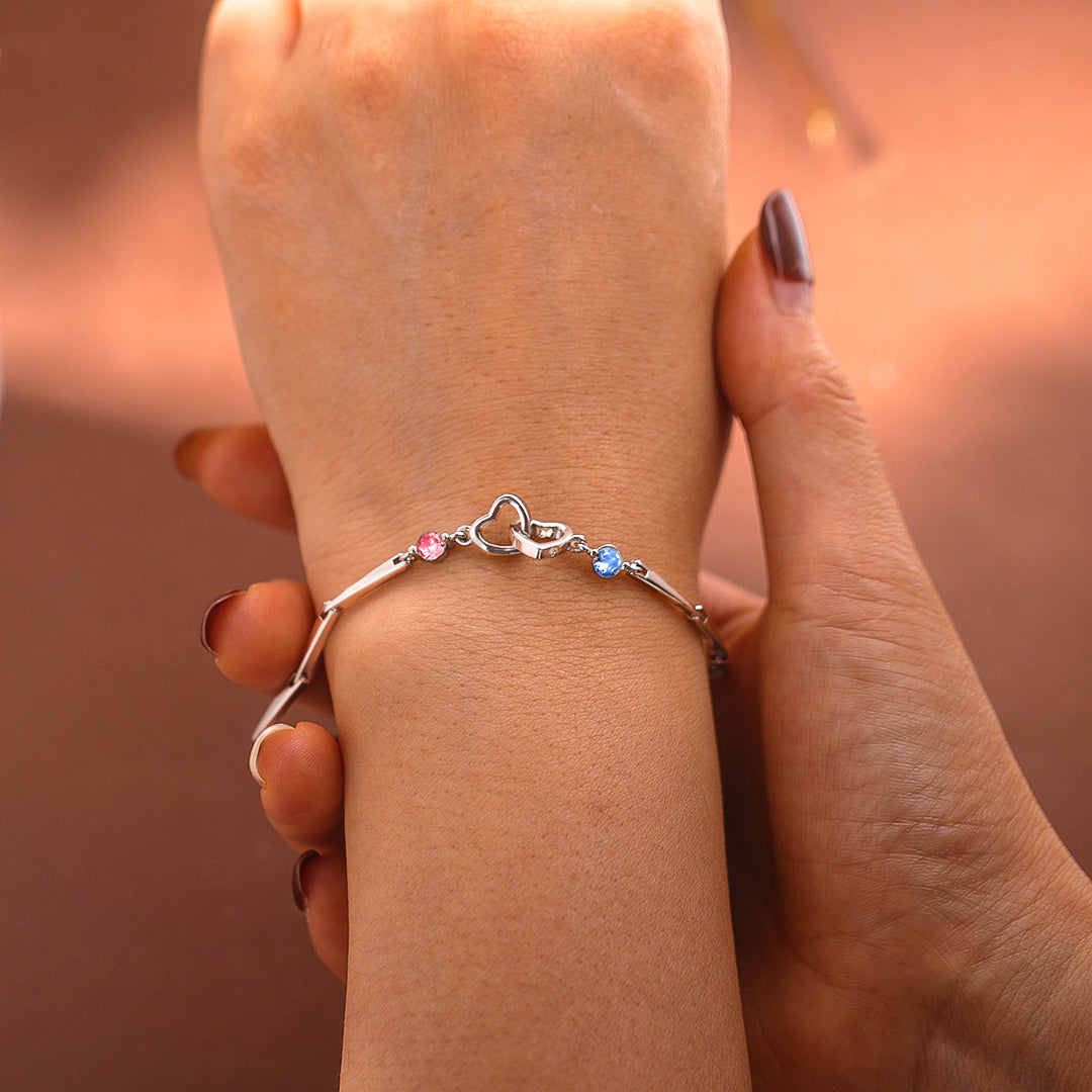 Motler & Daughter Forever Linked Together Personalized Birthstone Double Heart Bracelet