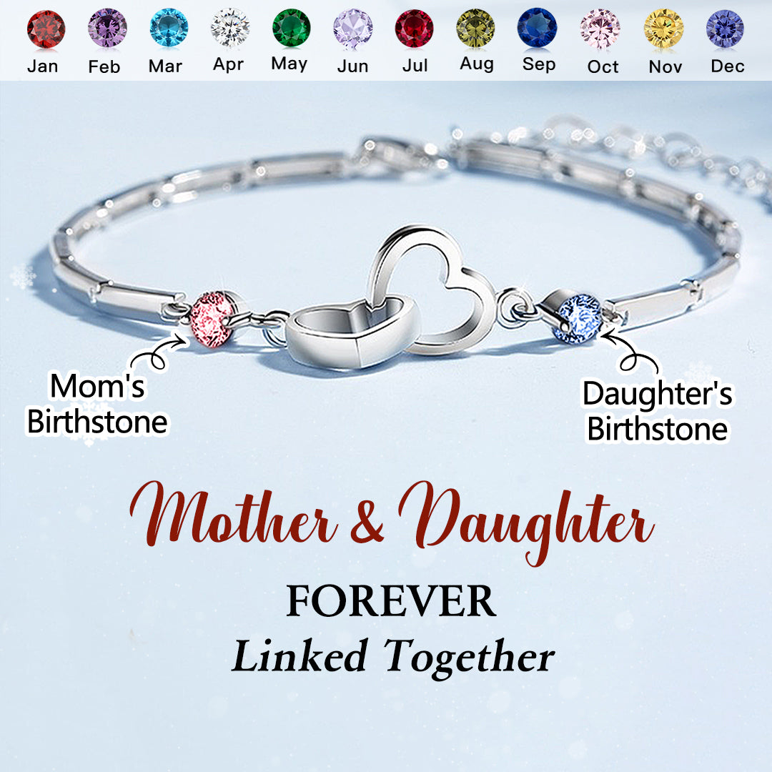 Motler & Daughter Forever Linked Together Personalized Birthstone Double Heart Bracelet