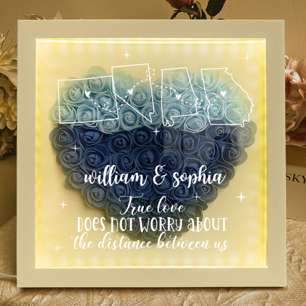 Long Distance Relationship For Couples - Personalized Flower Shadow Box With LED Light