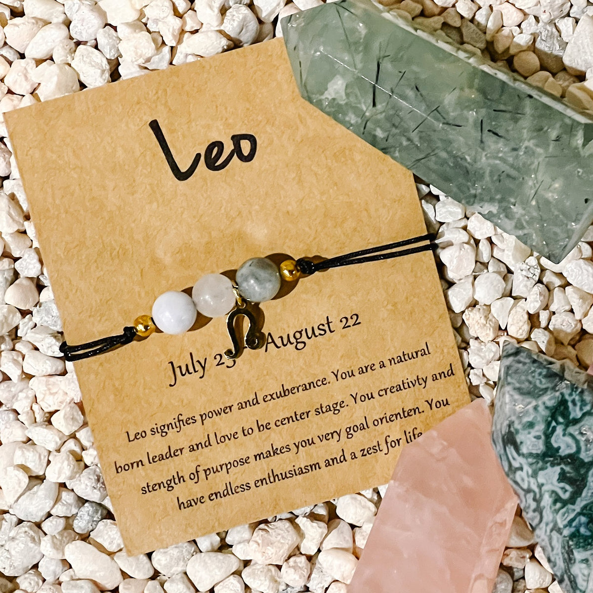 Natural Stone Hand Woven Bracelet With Twelve Constellations Paper Card