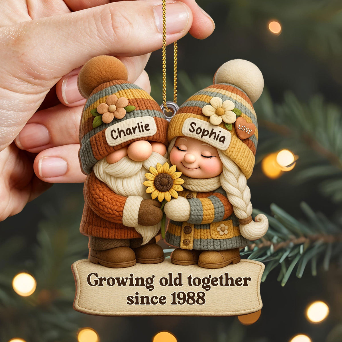 Growing Old Together Couple - Personalized Wood Ornament Gift For Couples