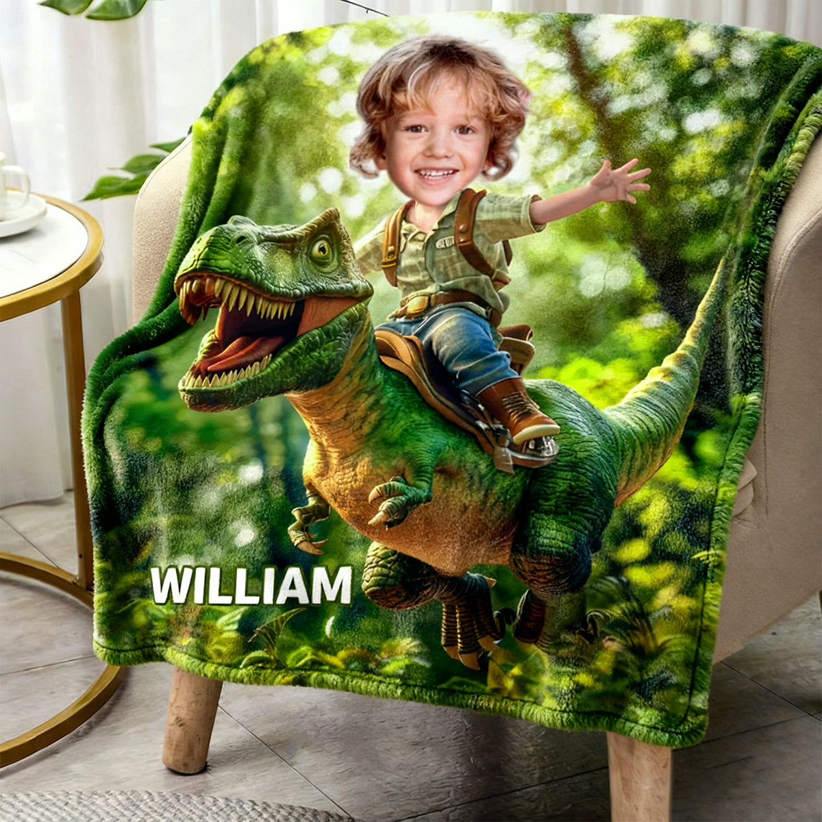 Custom Photo & Name Roar Like A Dinosaur - Personalized Kid's Blanket