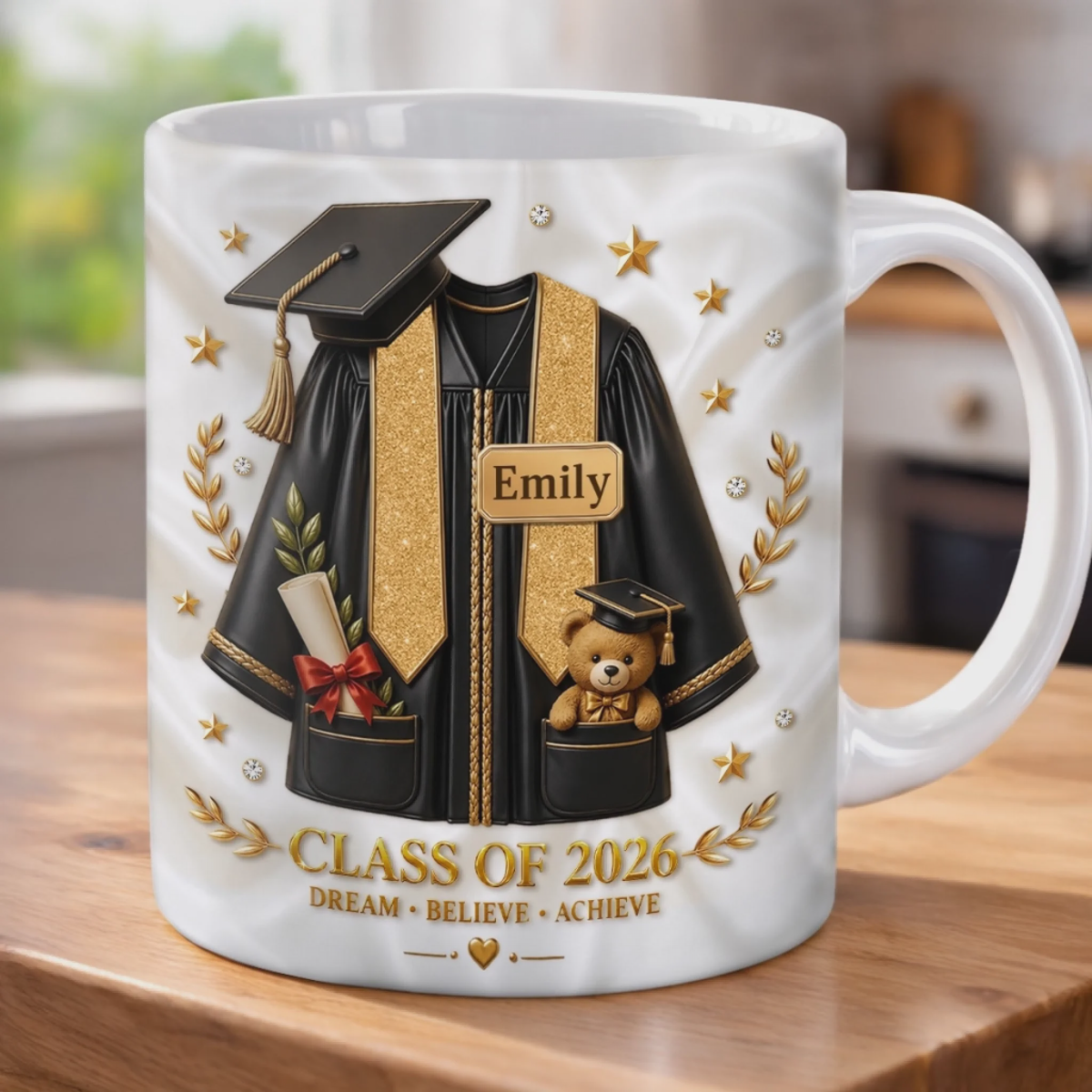 Personalized 3D Inflated Mug – "Sip, Dream, Achieve" – Graduation Gift For Him & Her
