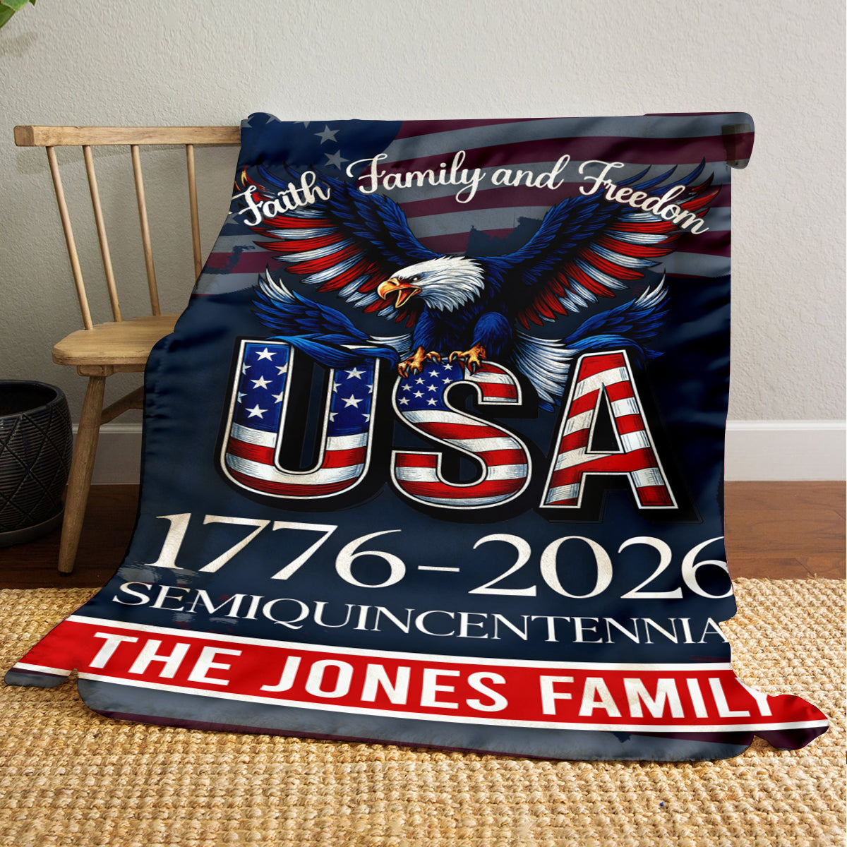 Custom Name Faith, Family & Freedom America 250 Years Patriotic Blanket