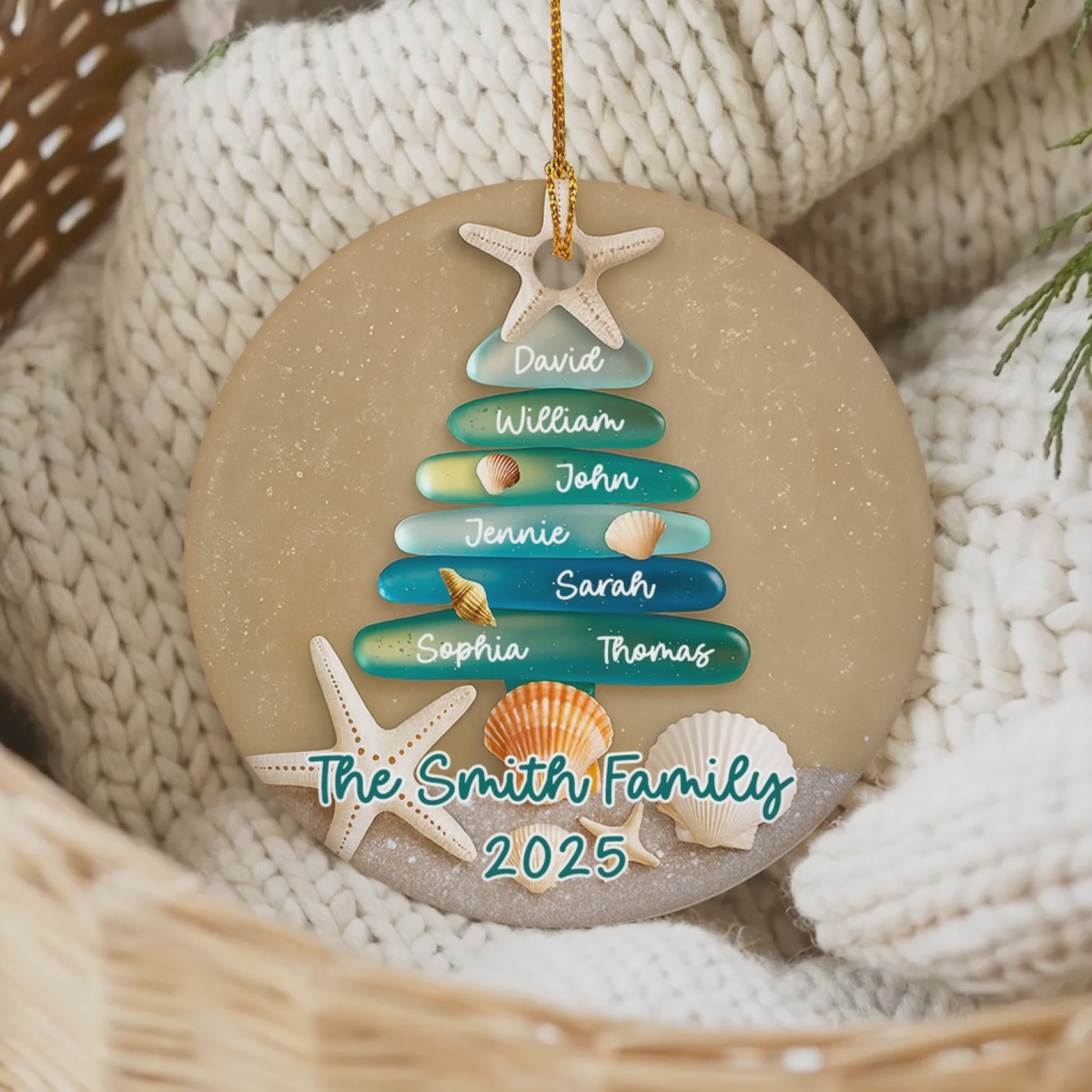 Sea Glass Family Tree - Personalized Ceramic Ornament