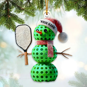 Personalized Custom Name Pickle Ball Snowman Ornament