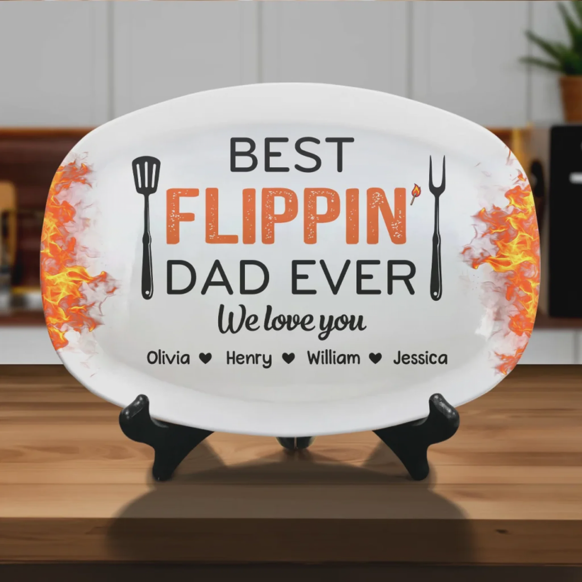 Father's Day Gift For Dad & Grandpa – Personalized "Best Flippin' Dad Ever" Family Platter