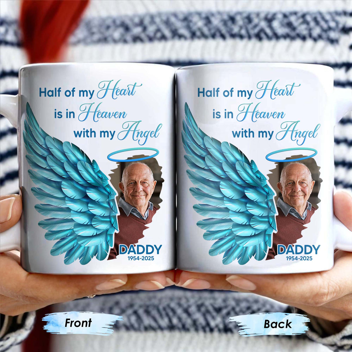 Half Of My Heart In Heaven With My Angel Wings, Personalized Custom Coffee Mug