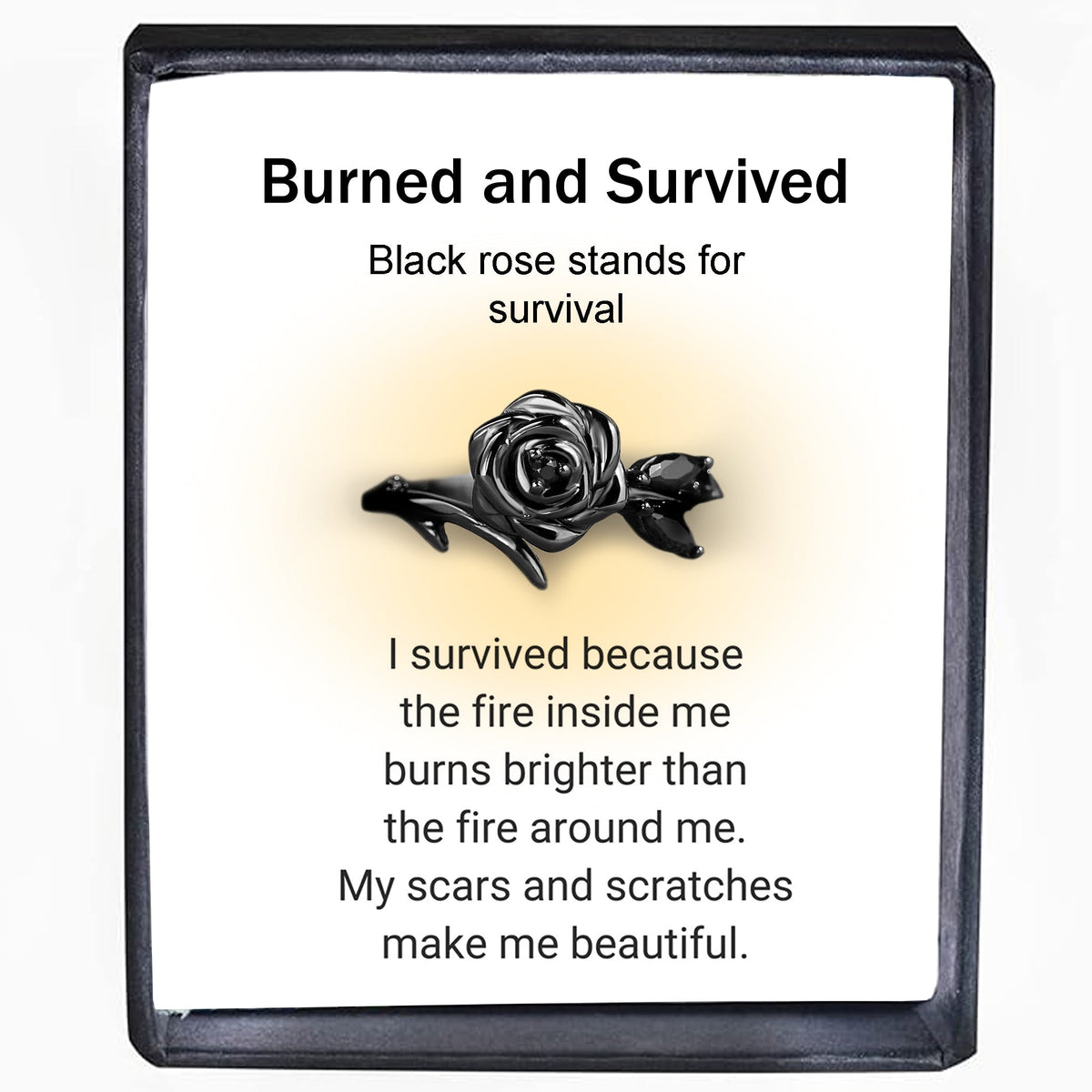 Burned and Survived Black Rose Self-Love Ring