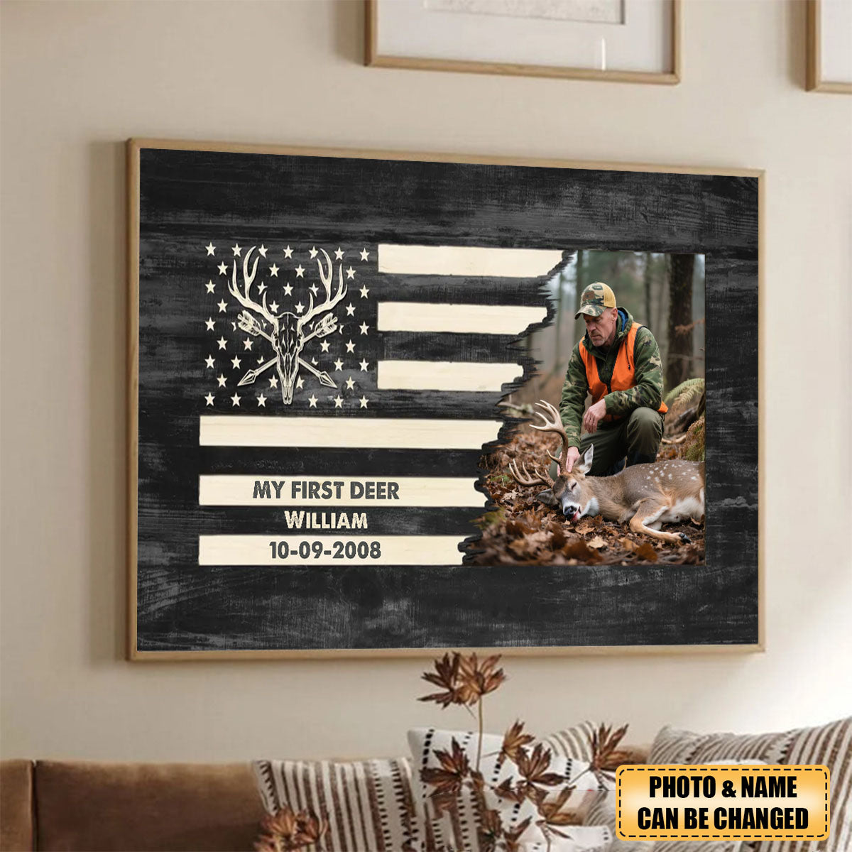 Deer Sign Hunting Photo Flag Sign Personalized Canvas Gift for Hunter