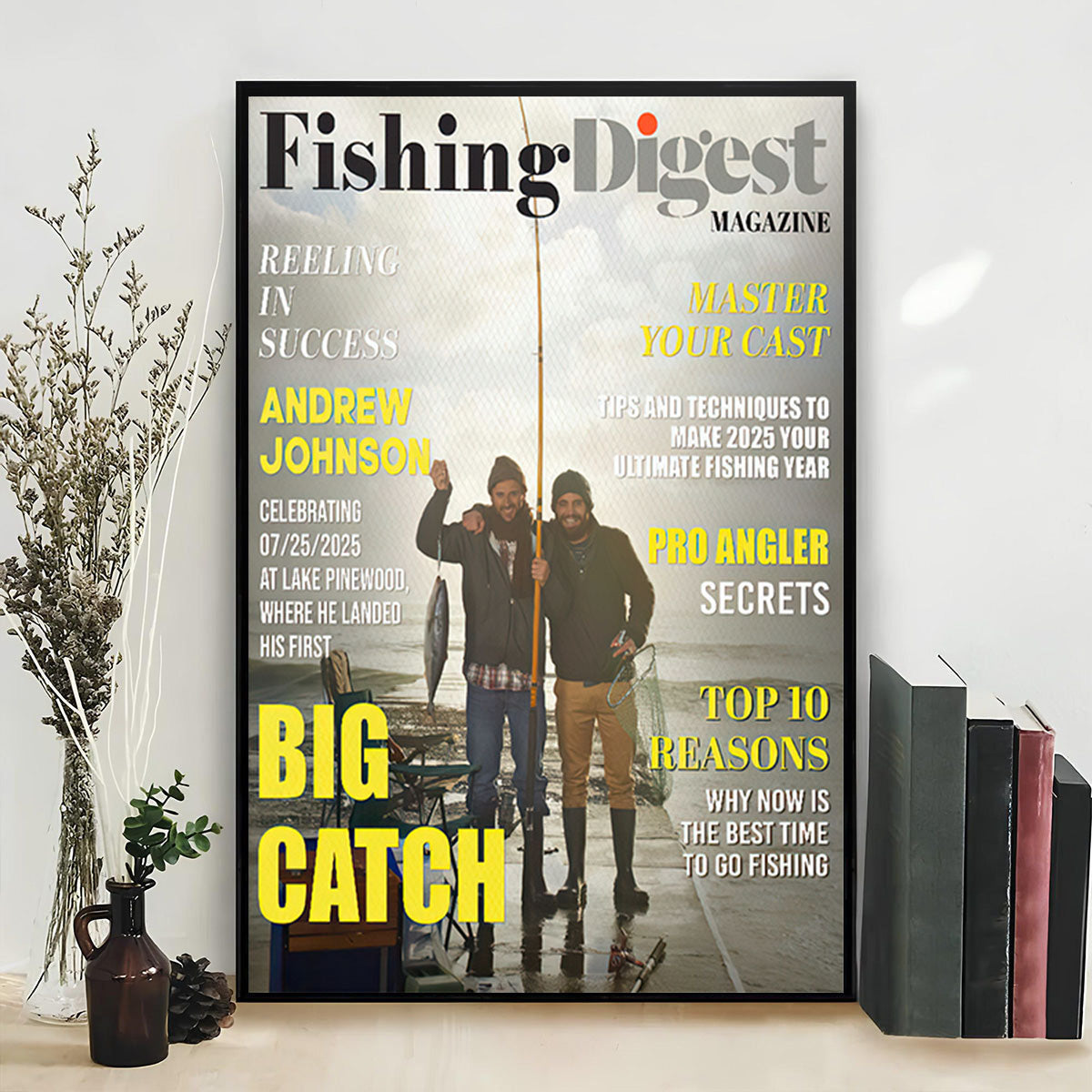 Fishing Digest Magazine Personalized Canvas Poster, Custom Fisherman Magazine Cover Photo, Unique Fishing Gift For Him