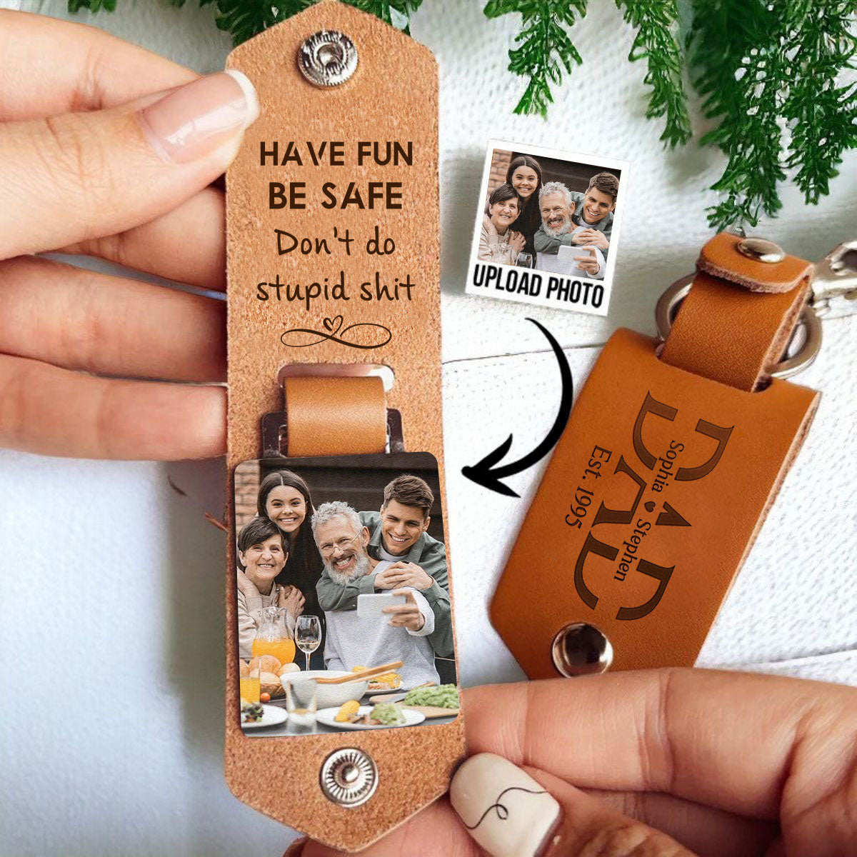Custom Photo Drive Safe - Personalized Leather Photo Keychain