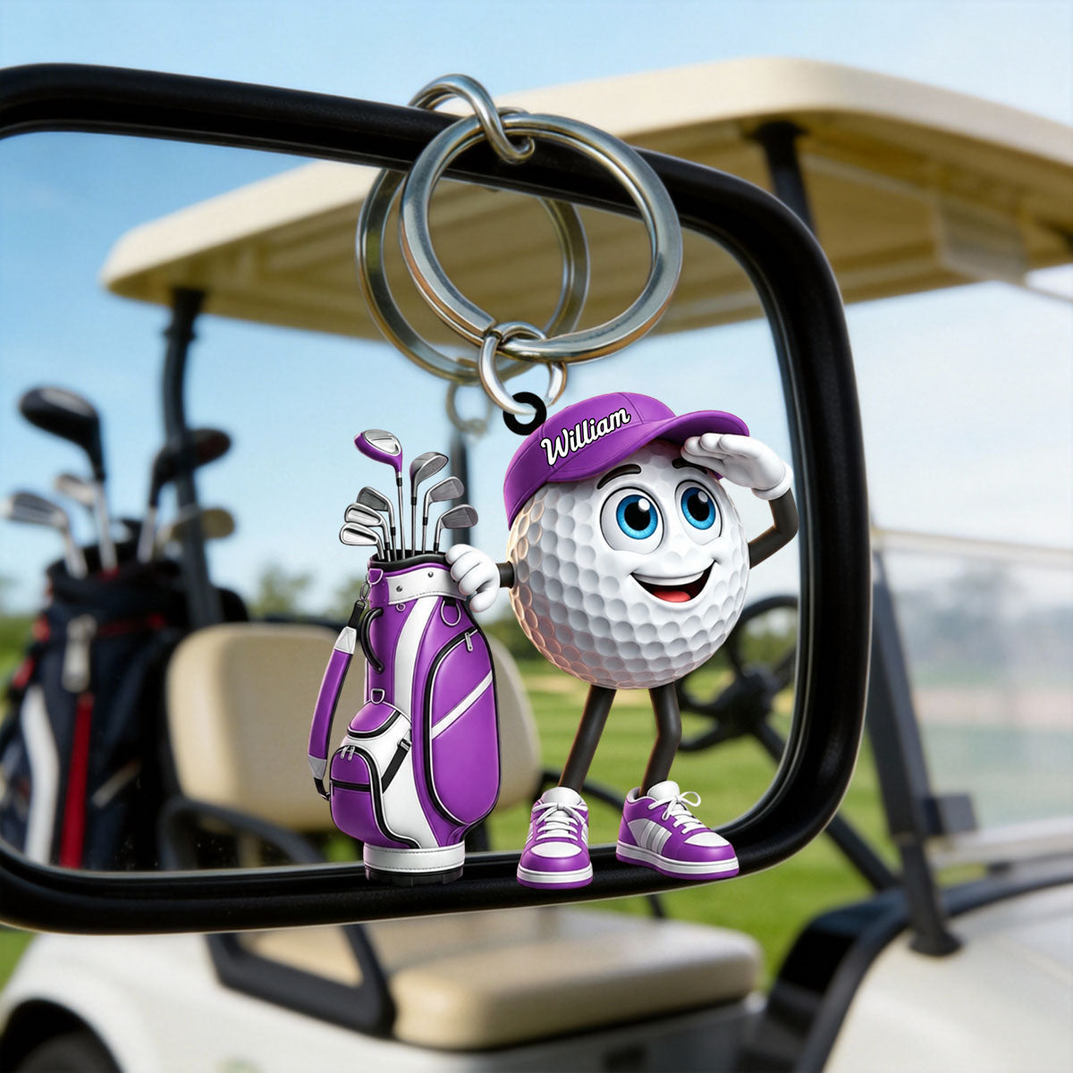 Gazing Far Ahead Golf Buddy Keychain - Personalized Cute Golf Ball Mascot Keychain