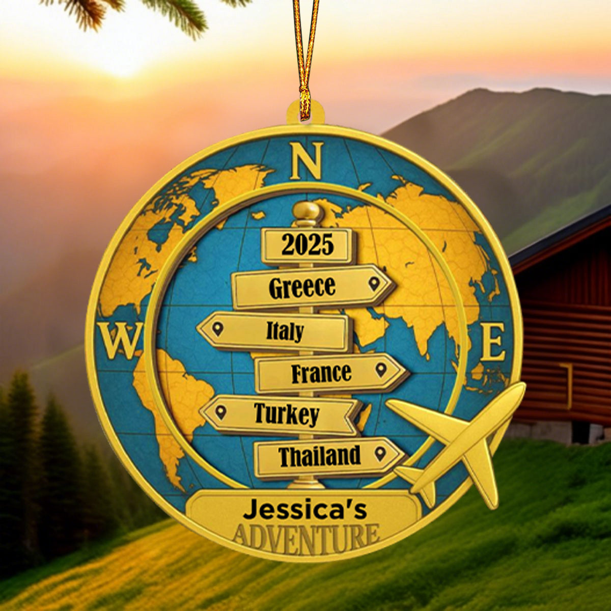 Destinations Of 2025 Personalized Double Layer Wood Ornament, Gift For Travel Enthusiasts