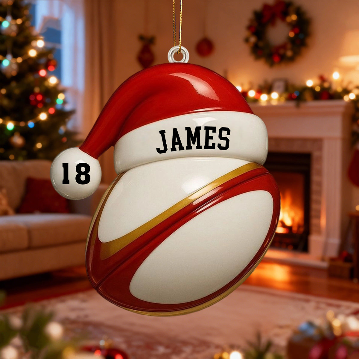 Santa Hat - Personalized Rugby Lacrosse Cricket Boxing Wood Ornament Gift For Sports Fans And Athletes