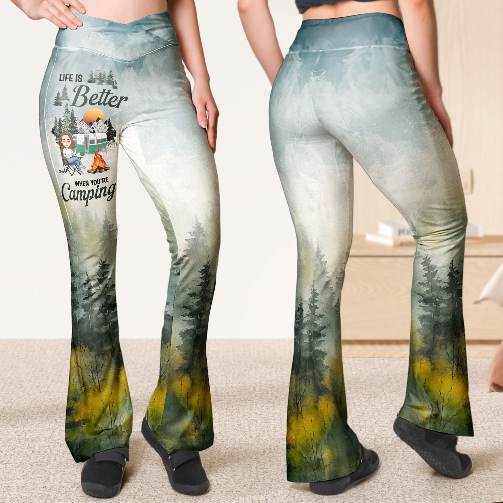 Life Is Better When You're Camping - Personalized Flare Leggings