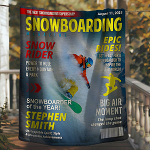 Custom Snowboarding Magazine Cover Blanket– Snowboard Gift, Gift for Snowboard Lovers