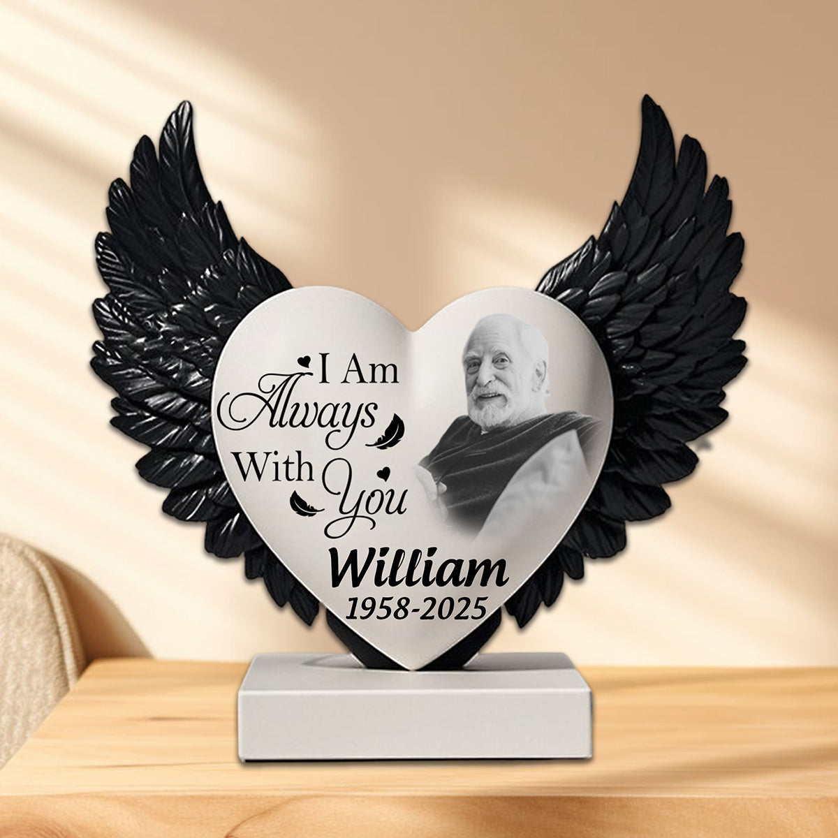 I am Always with You - Personalized Memorial Custom Heart Wings Shape Acrylic Plaque