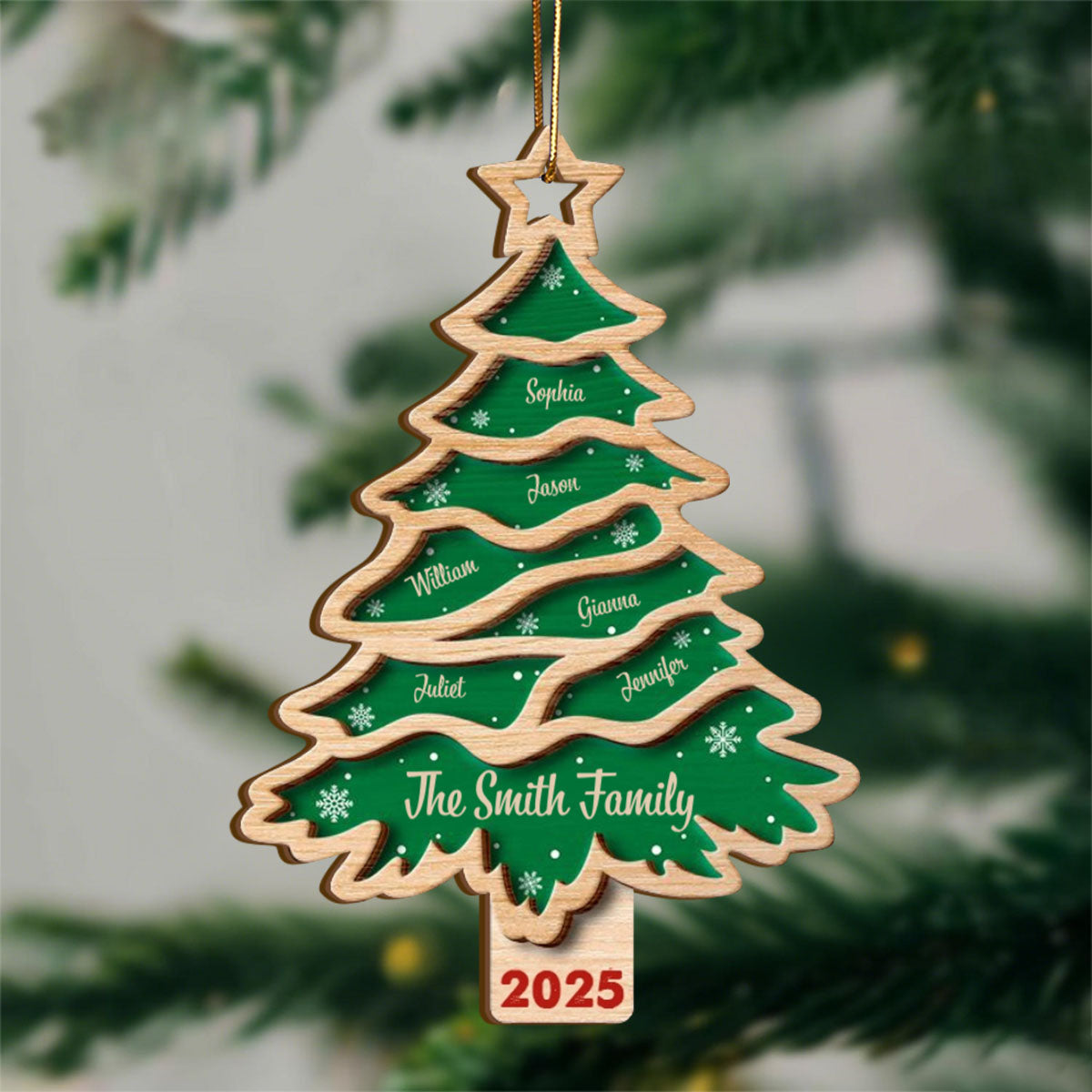 Christmas Tree Family Bestie Custom Names- Personalized 2-Layered Wooden Ornament