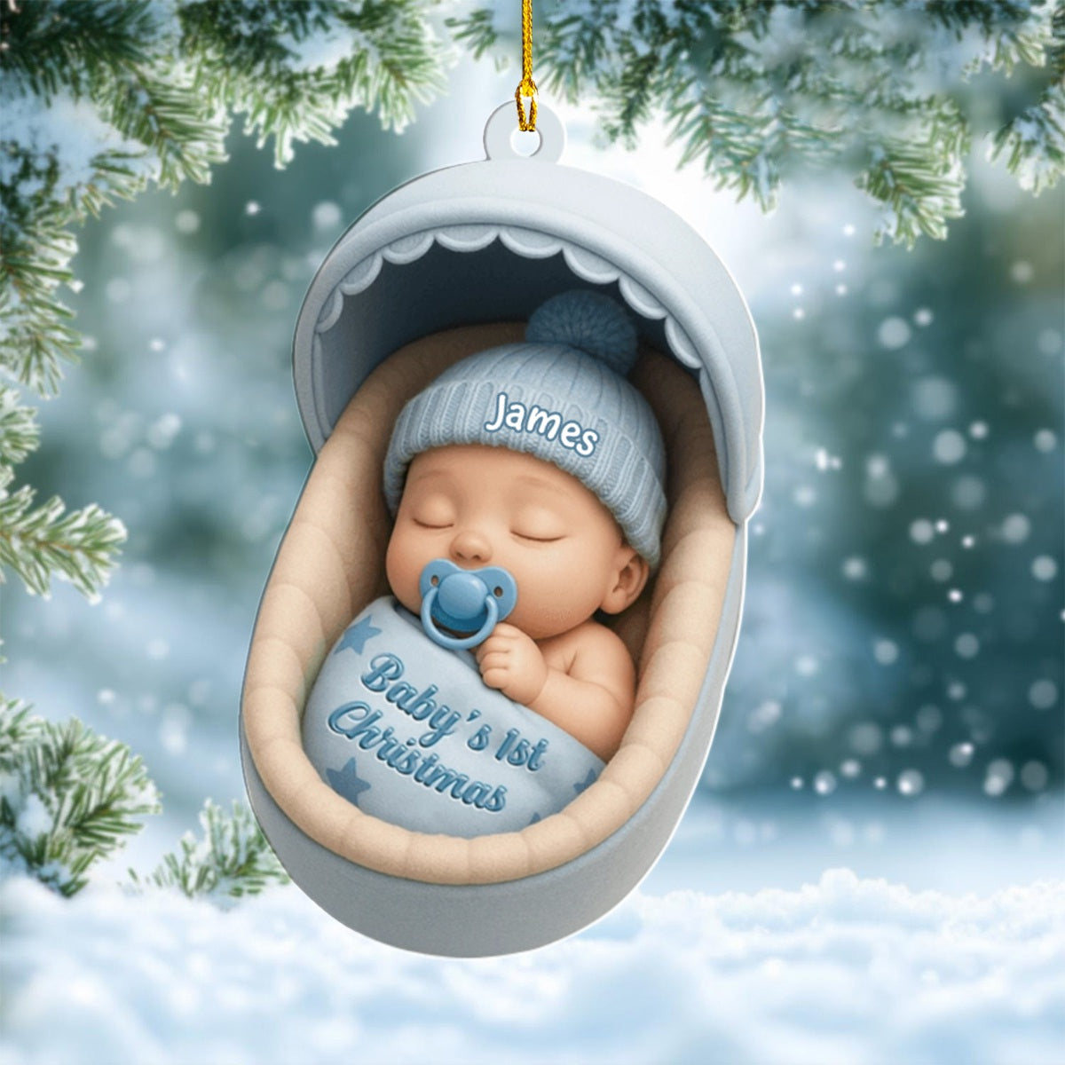Personalized Baby's 1st Christmas Cradle Acrylic Ornament