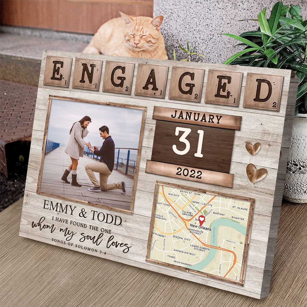 Custom Map - Personalized Canvas Poster Gift For Newly Engaged Couple