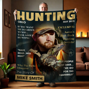 Personalized Hunter Magazine Cover Blanket, Custom Gift For Hunter, Hunting Gift For Man