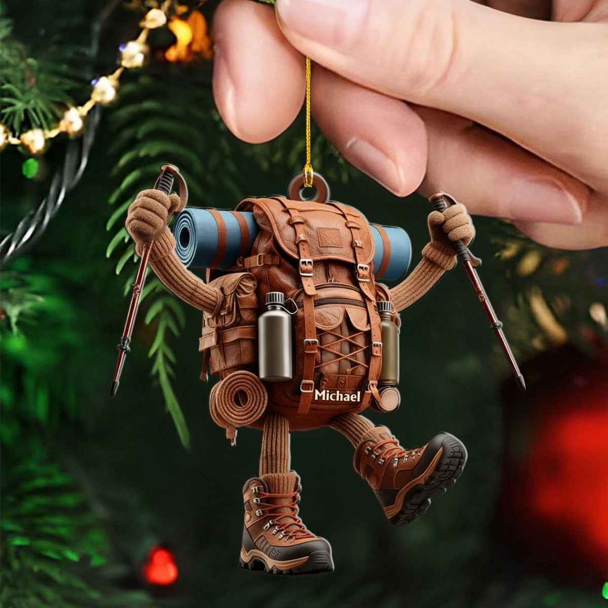 Custom Name Hiking Ornament, Hiking Lover Personalized Christmas Ornament