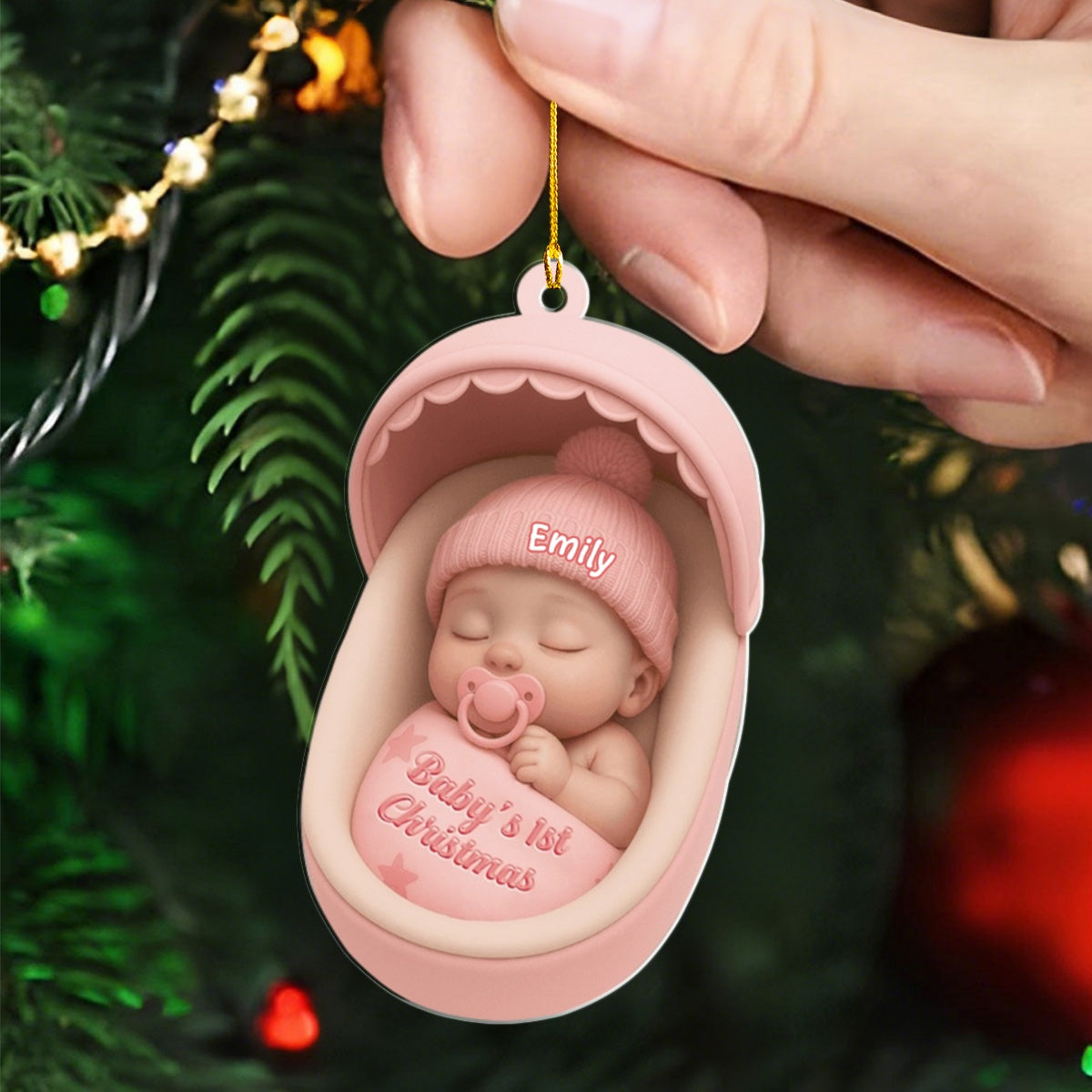 Personalized Baby's 1st Christmas Cradle Acrylic Ornament