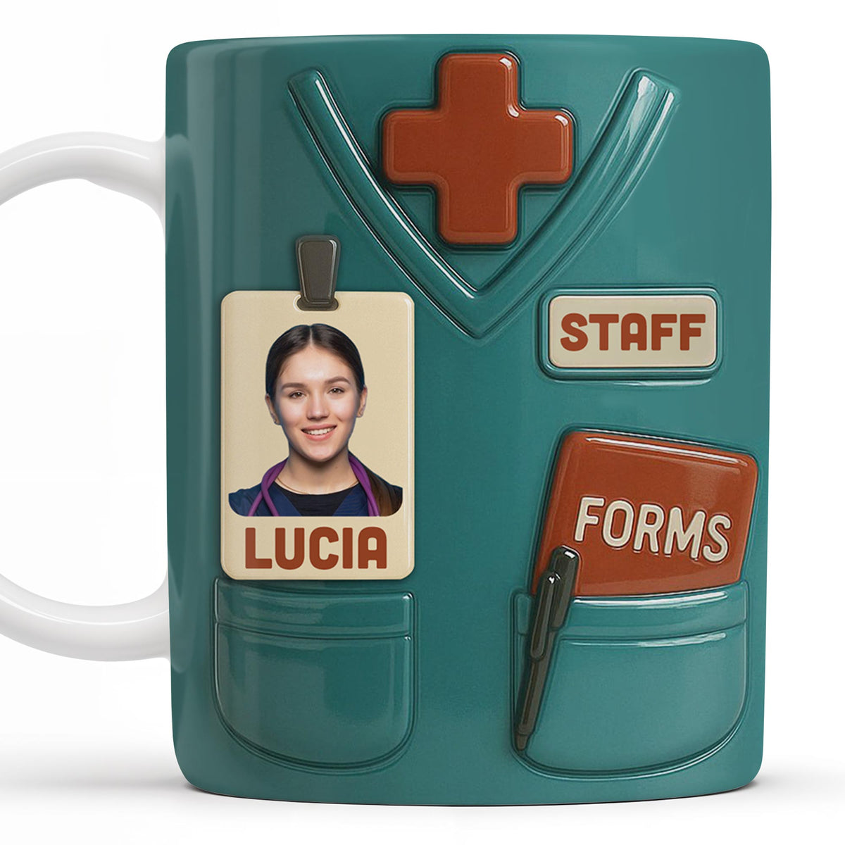 Celebrate Your Favorite Nurse, Medical Scrubs and ID Badge, Personalized Custom Coffee Mug