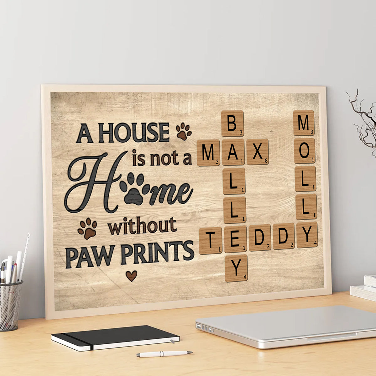 Home With Paw Prints Personalized Crossword Puzzle Art Canvas Gift For Dog Lover