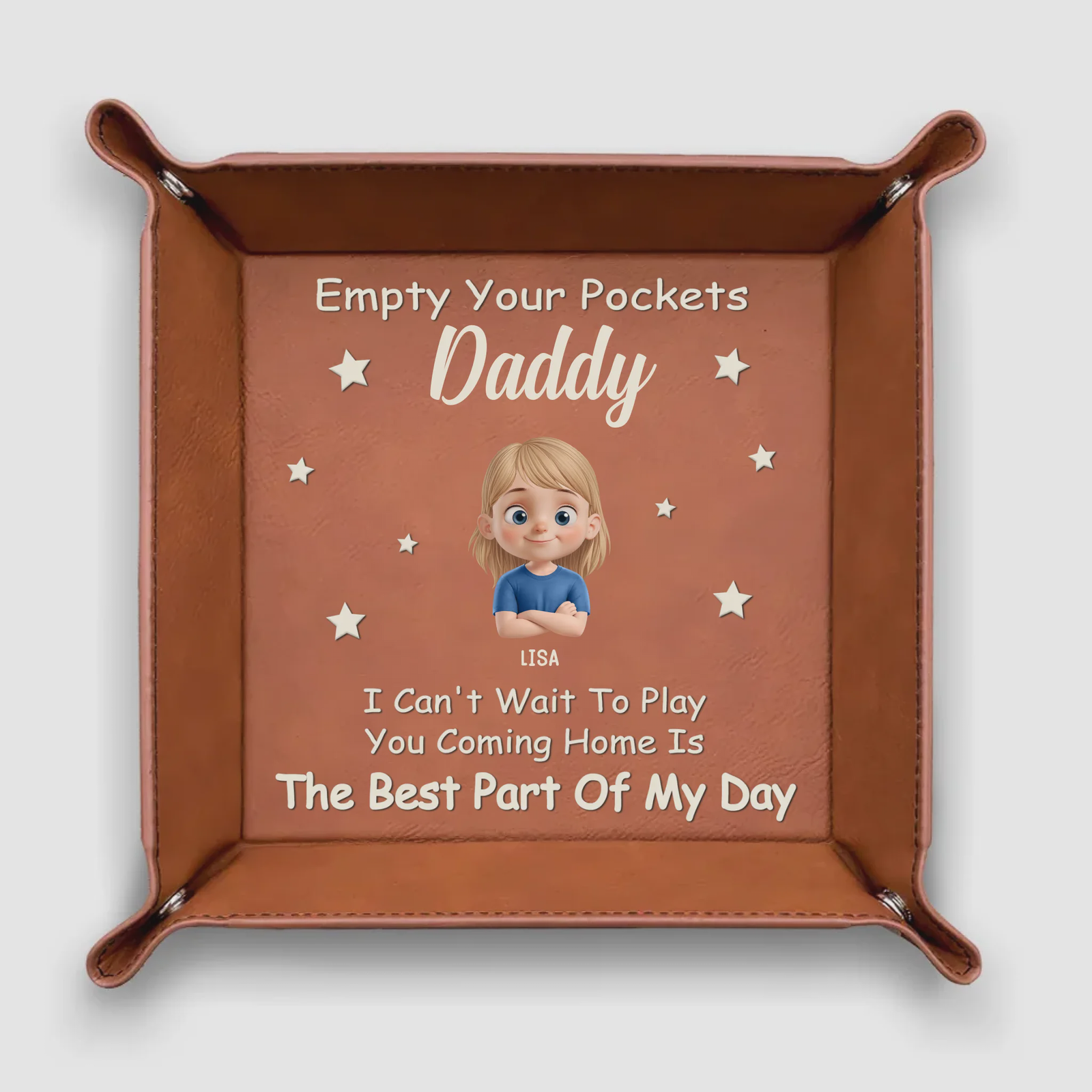 Empty Your Pockets, Fill Our Hearts - Family Personalized Leather Valet Tray Gift For Dad, Grandpa