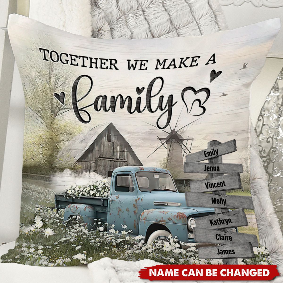 Family Farmhouse Personalized Gift Old Truck Pillow