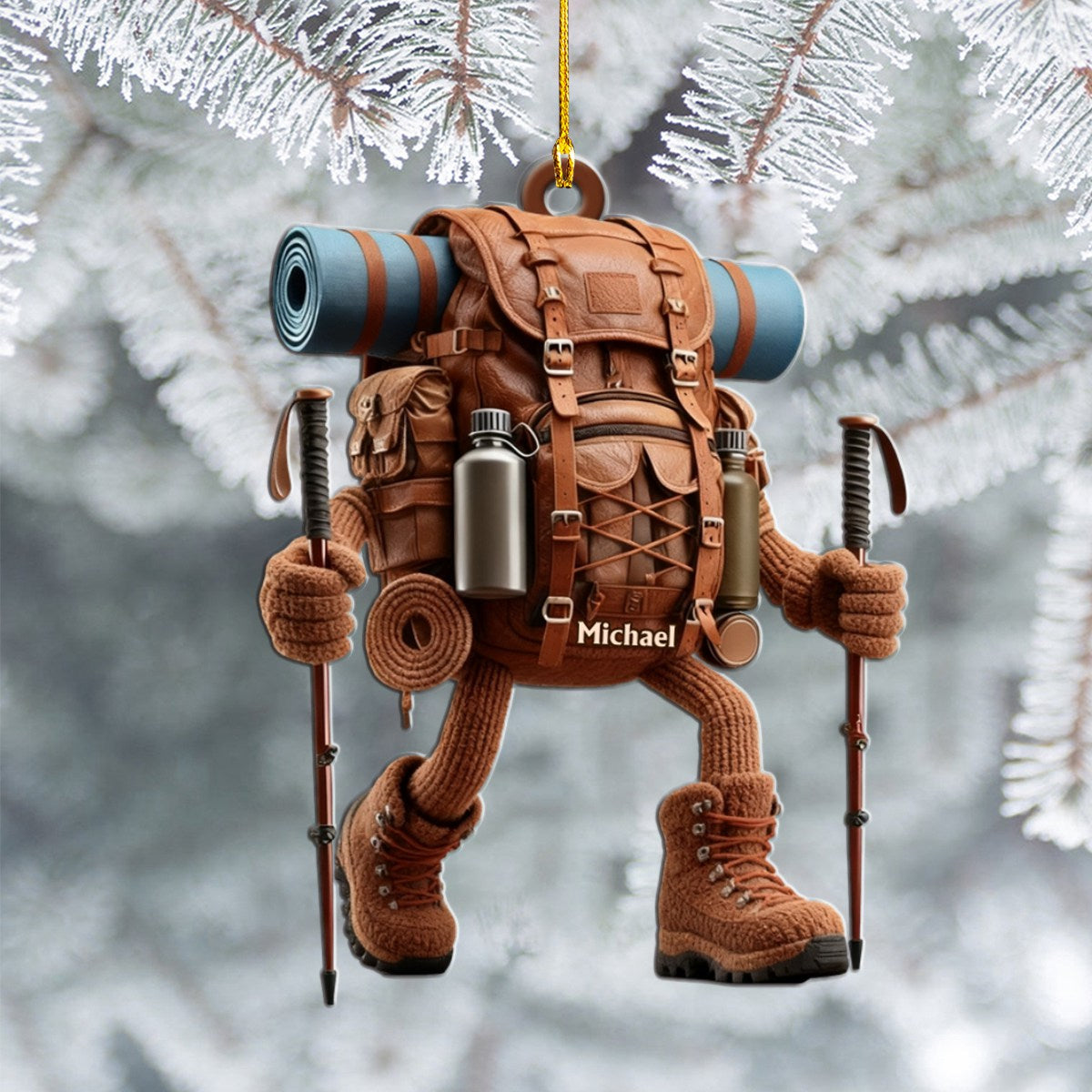 Custom Name Hiking Ornament, Hiking Lover Personalized Christmas Ornament