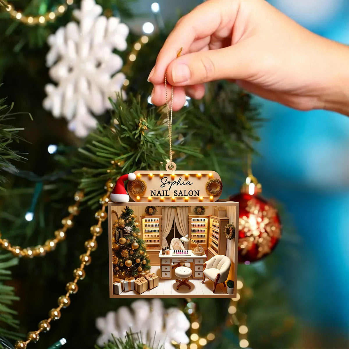 Personalized Custom Name Nail Salon Ornament, Nail Salon Christmas Decoration