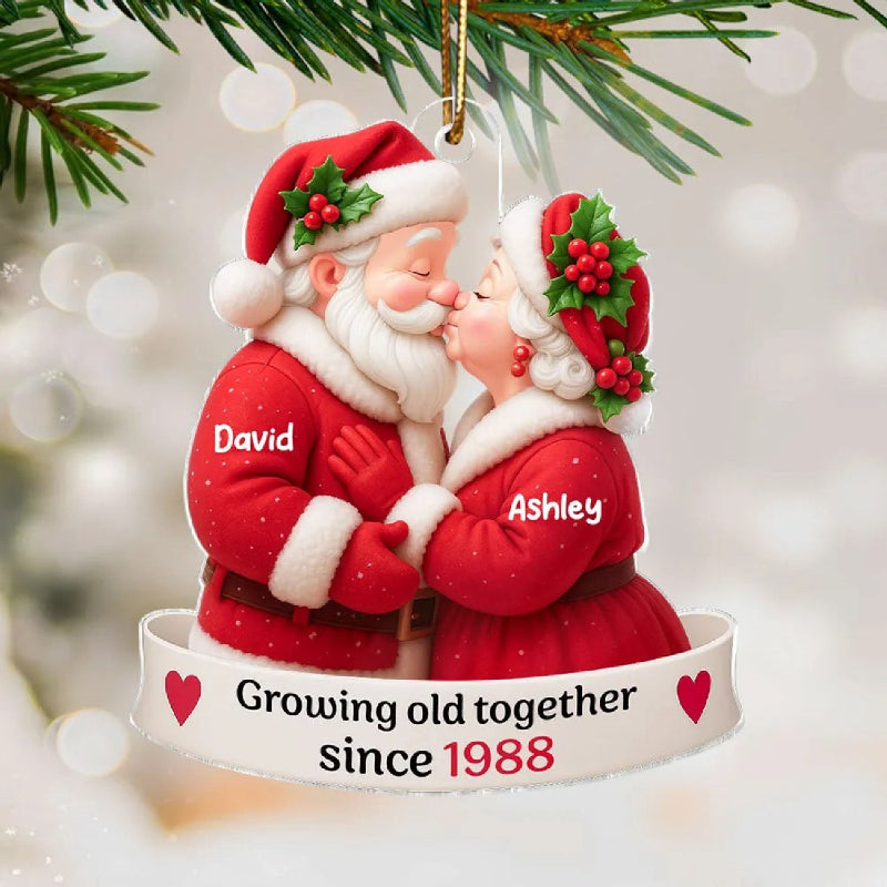 Personalized Santa Couple Growing Old Together Acrylic Ornament, Anniversary, Christmas Gift for him, Gift for her