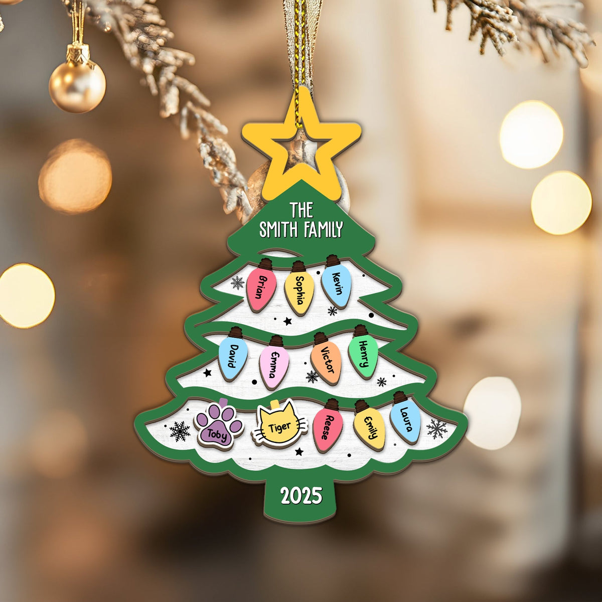 Family Tree Gift For Large Family With Pets - Personalized Acrylic Ornament