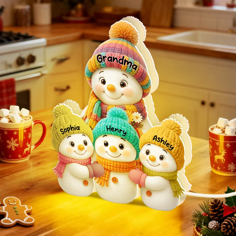 Snowman Grandma and Grandkids Personalized LED Light Box Christmas Gift for Family