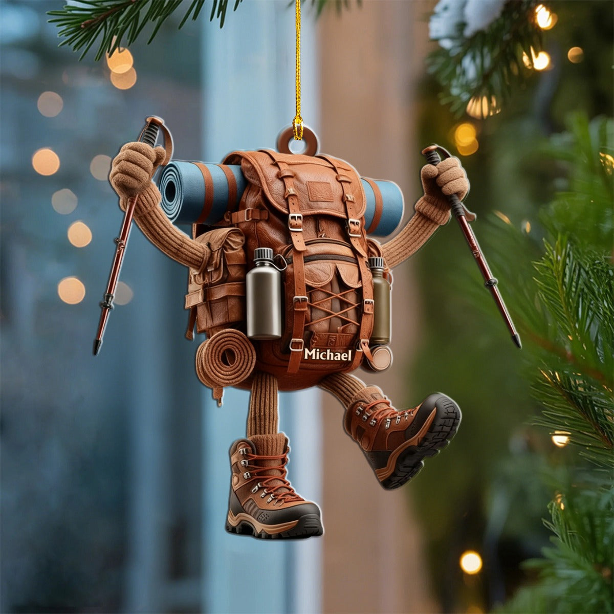 Custom Name Hiking Ornament, Hiking Lover Personalized Christmas Ornament