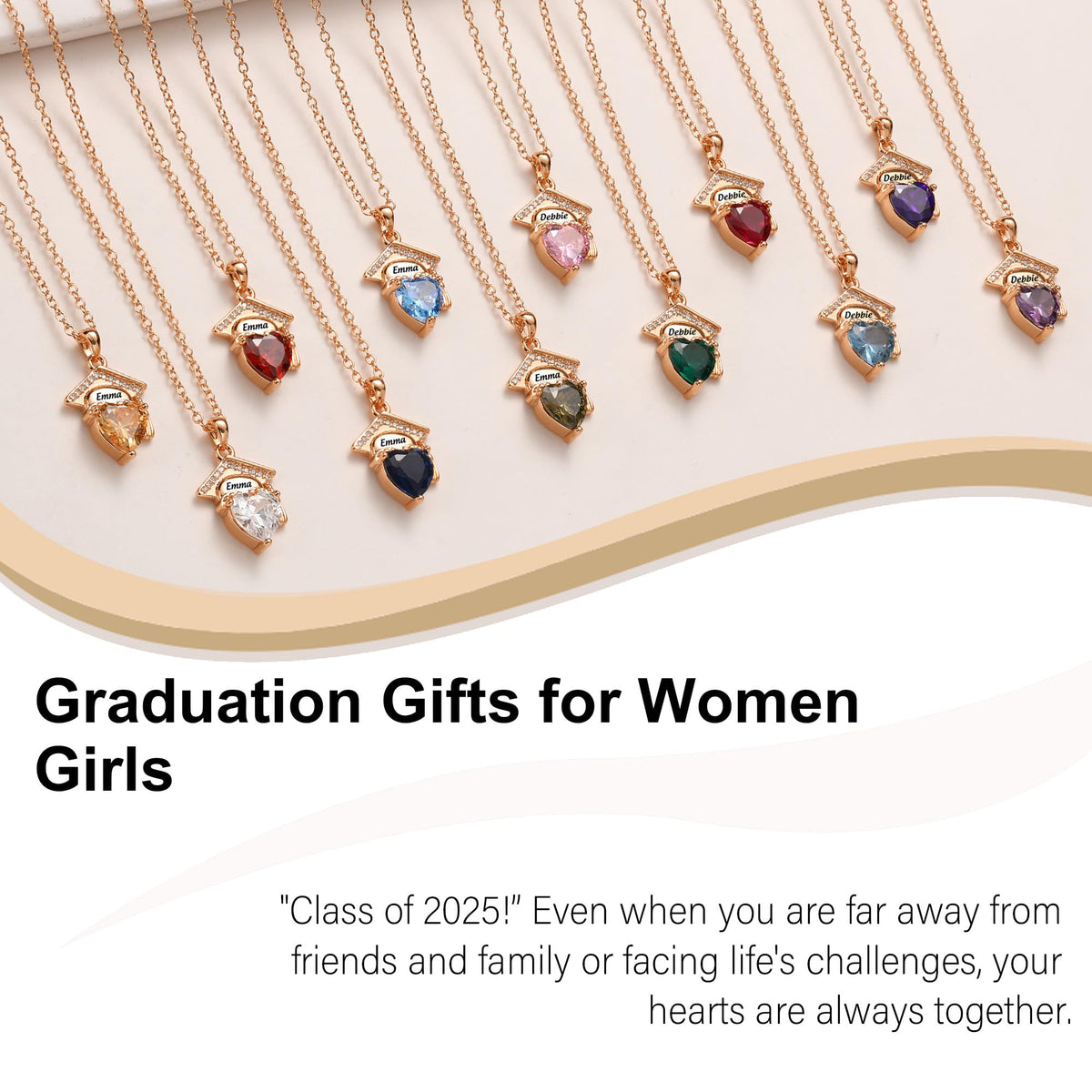 Engraved Name Personalized Bachelor Hat Heart Shaped Birthstone Graduation Necklace