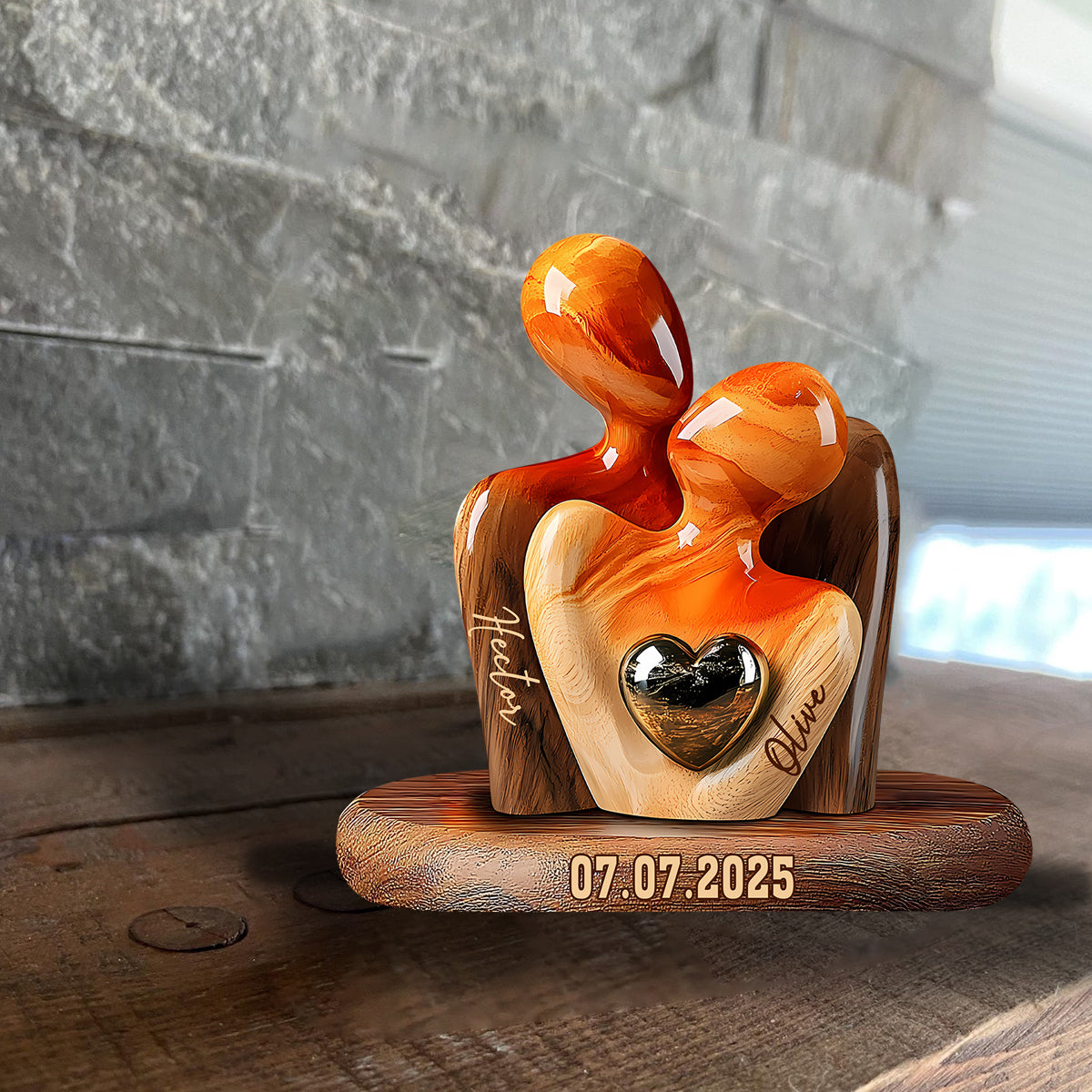 Personalized Elegant Couple Statue with Heart Inlay Custom Shaped Acrylic Plaque