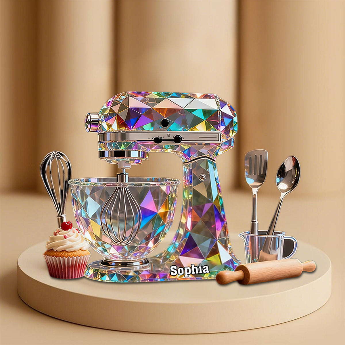 Dough Mixer Machine Custom Name Stained Glass Effect Acrylic Plaque, Gifts For Baking Lovers