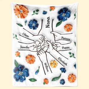 Personalized Hand in Hand Flower Blanket Gift For Mom, Grandma