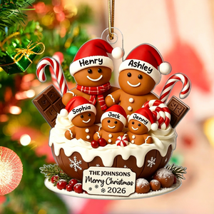Personalized Gingerbread Family Acrylic Ornament – Warm Holiday Decor For Family